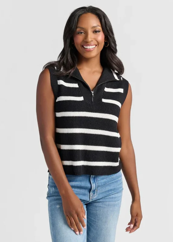 Danae Zip Collar Sweater Vest - Black & White