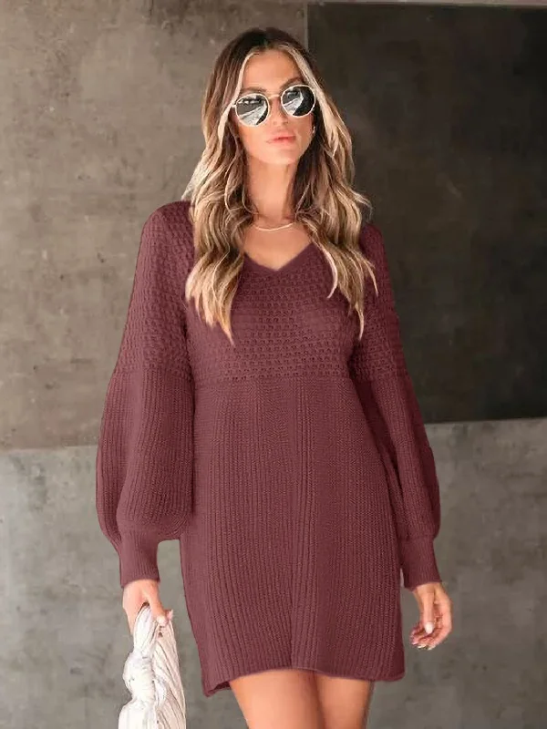 Blue Zone Planet |  Perfee V-Neck Long Sleeve Sweater Dress